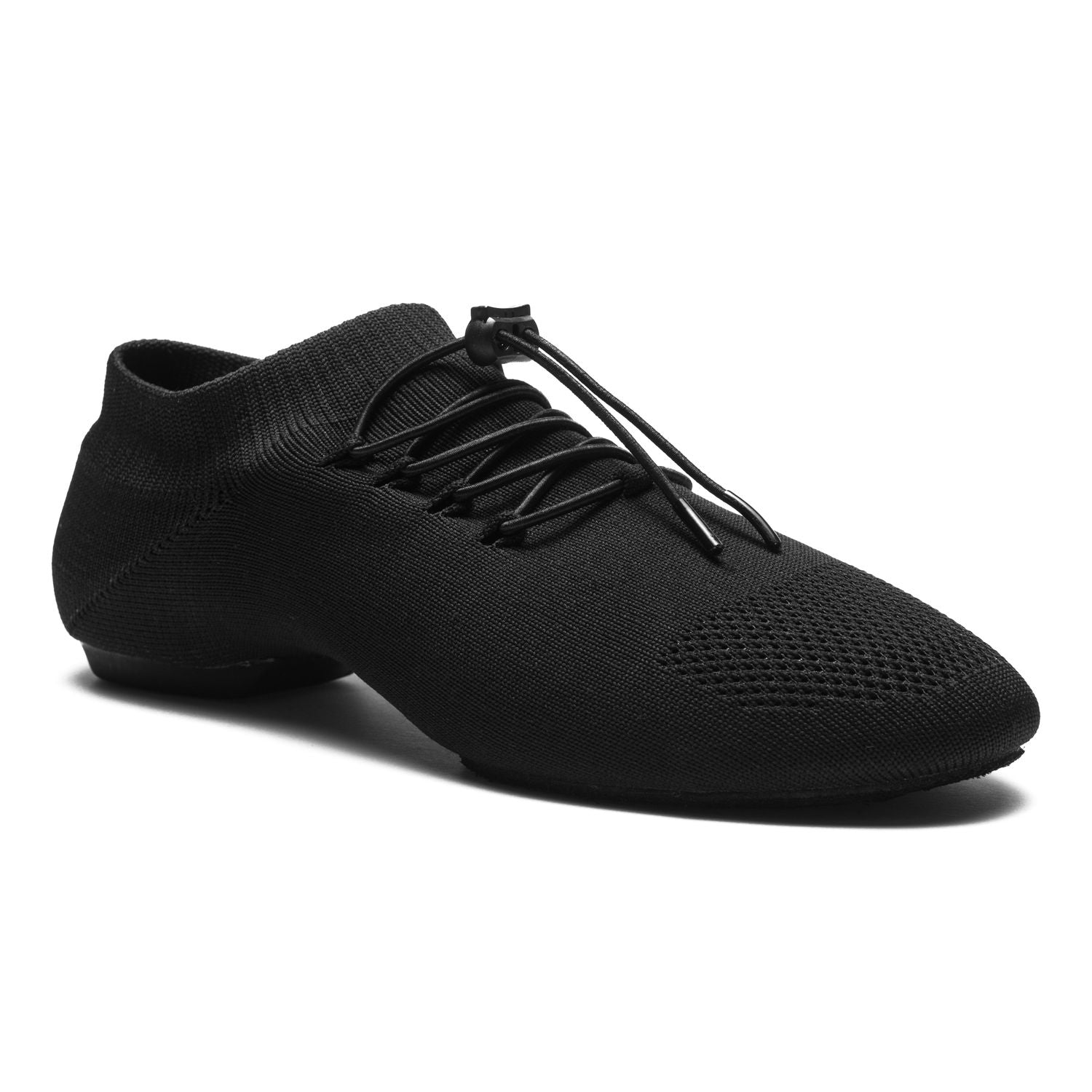 Der Rumpf 1581 Jazz Sneaker in Schwarz ist schwarz, mit Schnürdesign, strukturierter Zehenpartie und atmungsaktivem Flyknit-Material.